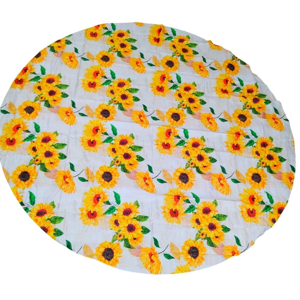 Sunflower Round Tablecloth 60 in Fabric Washable Indoor Outdoor Dining Decor